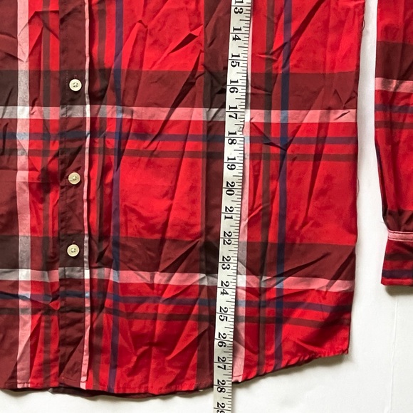 AKADEMIKS Mens Medium Shirt Red Blue Plaid Button Up Long Sleeves Relaxed Fit - Picture 7 of 8